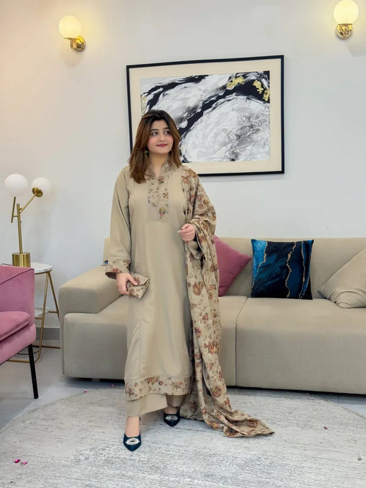 WASLE HEAVY EMB SHAWL 3PC